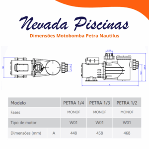 Dimensões Motobomba Petra Nautilus - Nevada Piscinas